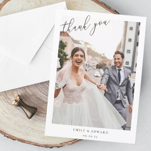 Classic Elegant White Frame Photo Wedding Thank You Card
