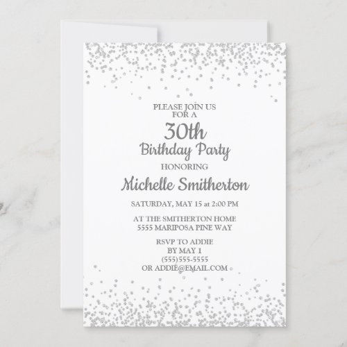 Classic Elegant White Silver Glitter 30th Birthday Invitation