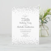 Classic Elegant White Silver Glitter 75th Birthday Invitation (Standing Front)
