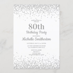 Classic Elegant White Silver Glitter 80th Birthday Invitation