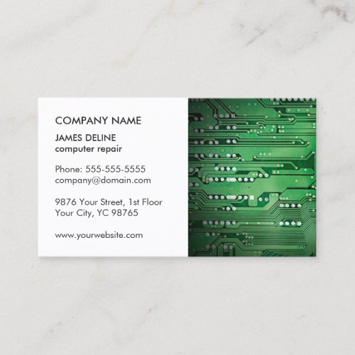 Classic Elegant WhiteGreen Circuit Computer Repair Business Card