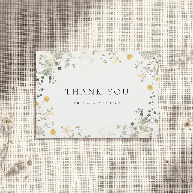 Classic Elegant Wildflower Non-Photo Wedding Thank You Card (Creator Uploaded)