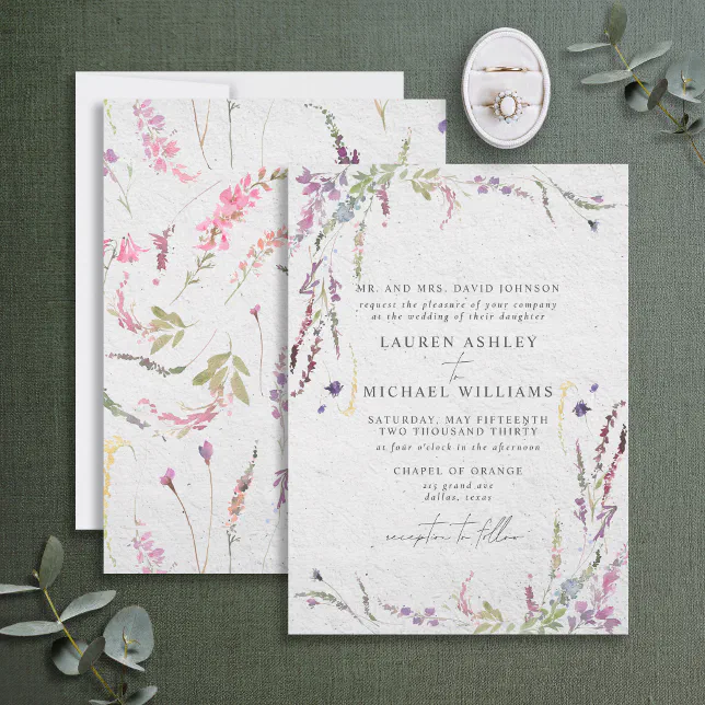 Classic Elegant Wildflower Watercolor Formal Invitation | Zazzle