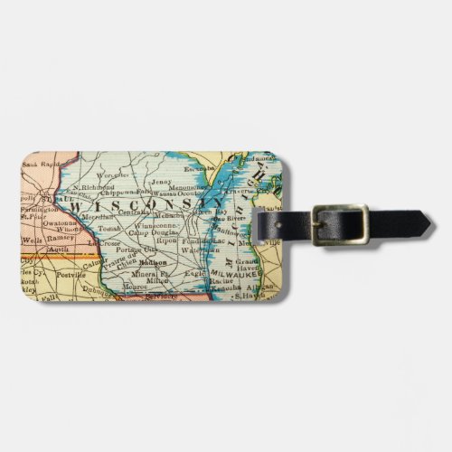 Classic Elegant Wisconsin Vintage Map Luggage Tag