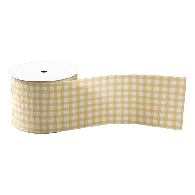 Classic Elegant Yellow Gingham Pattern Grosgrain Ribbon (Spool)