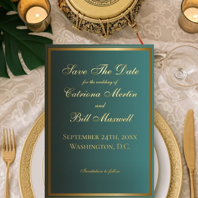 Classic Emerald Green and Gold Save the Date Foil Invitation (Creator Uploaded)