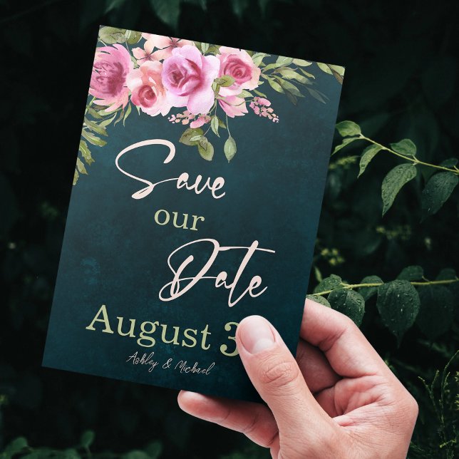 Classic Emerald Green Burgundy Dark Moody Wedding Save The Date (Creator Uploaded)
