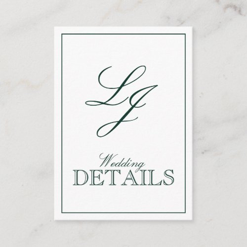 Classic Emerald Green Calligraphy Monogram Wedding Enclosure Card