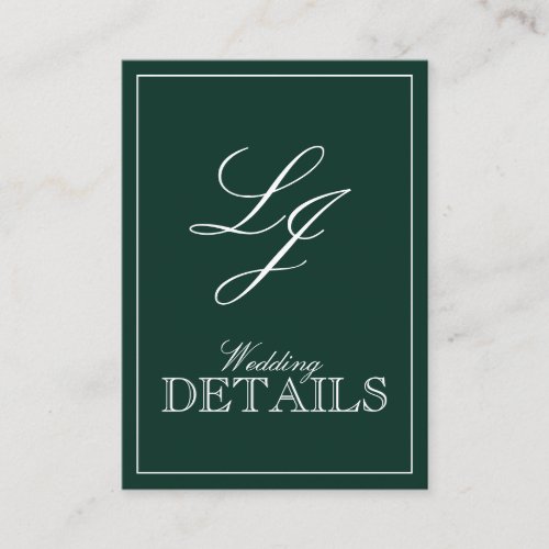 Classic Emerald Green Calligraphy Monogram Wedding Enclosure Card