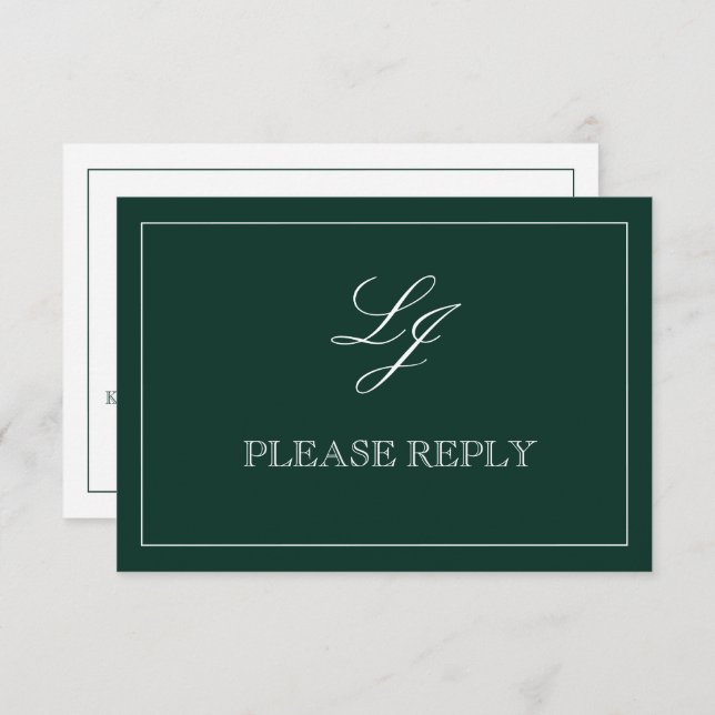 Classic Emerald Green Calligraphy Monogram Wedding RSVP Card (Front/Back)