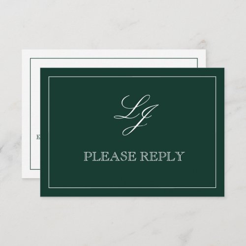 Classic Emerald Green Calligraphy Monogram Wedding RSVP Card
