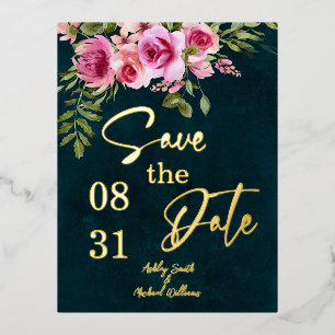 Classic Emerald Green Dark Moody Wedding Foil Invitation Postcard