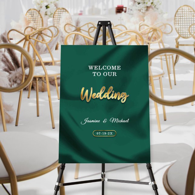 Classic Emerald Green Elegant Gold Wedding Welcome Foam Board (Creator Uploaded)