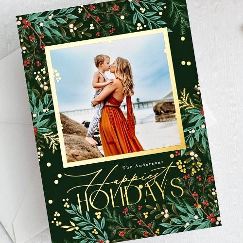 Classic Emerald Green Elegant Photo Christmas Foil Holiday Card