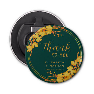 Classic Emerald Green & Gold Wedding Thank You Bottle Opener