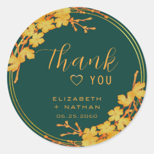 Classic Emerald Green & Gold Wedding Thank You Classic Round Sticker
