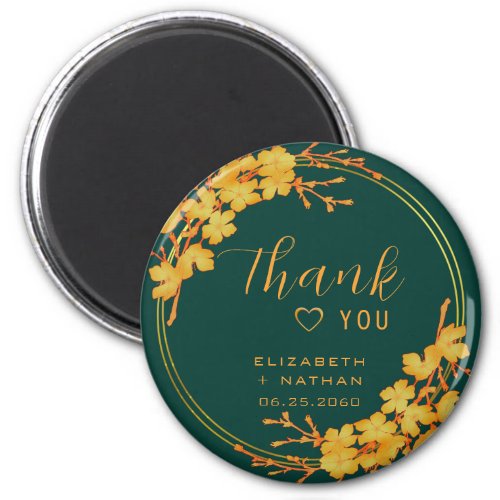 Classic Emerald Green  Gold Wedding Thank You Magnet