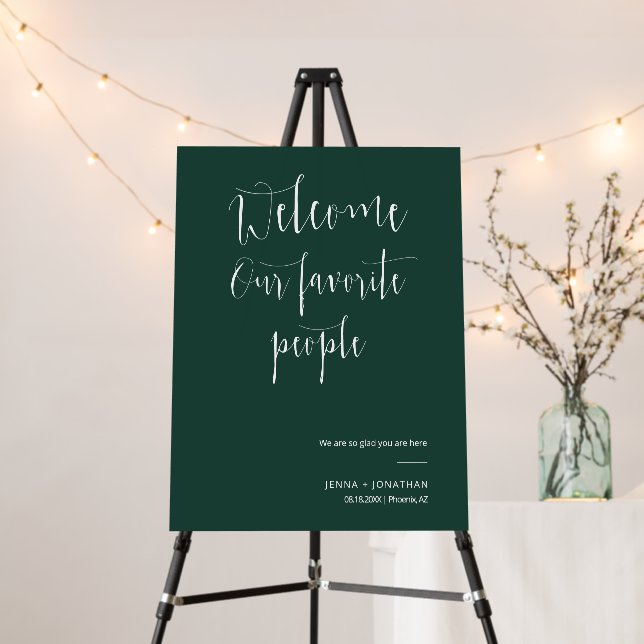 Classic Emerald Green Minimalist Welcome Wedding Foam Board (In Situ (Stand))
