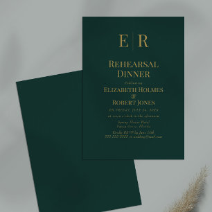 Classic Emerald Green Monogram Rehearsal Dinner Invitation