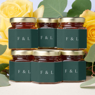 Classic Emerald Green Monogram Simple Wedding Honey Jar Favors