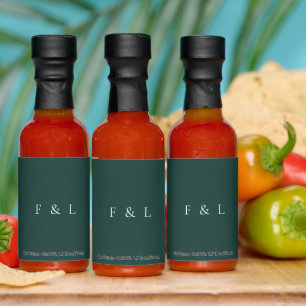 Classic Emerald Green Monogram Simple Wedding Hot Sauces