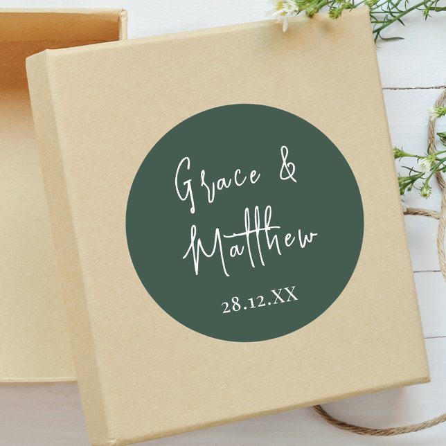 Classic Emerald Green Personalized Wedding Favor Classic Round Sticker (Creator Uploaded)