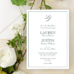 Classic Emerald Green Script Monogram Wedding Invitation
