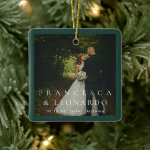Classic Emerald Green Simple Photo Wedding Ceramic Ornament