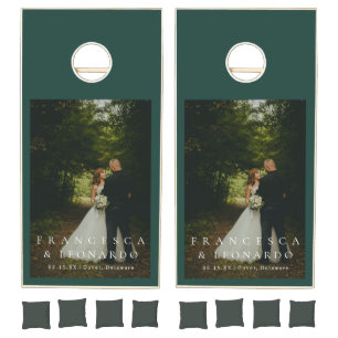 Classic Emerald Green Simple Photo Wedding Cornhole Set