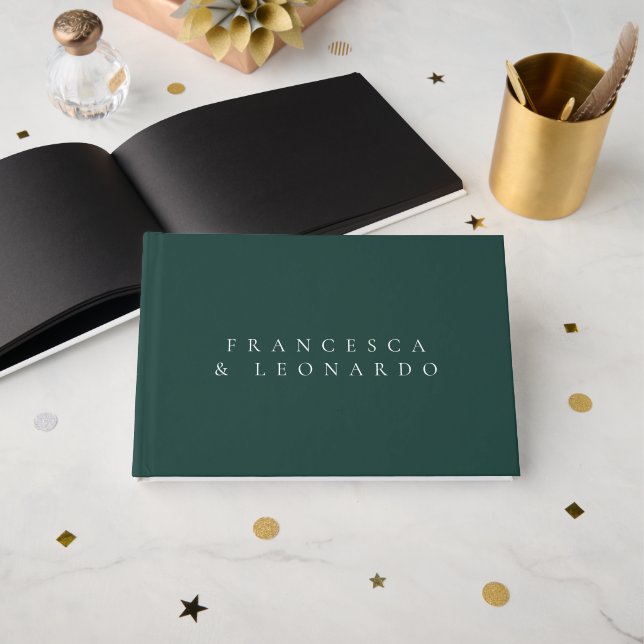 Classic Emerald Green Simple Wedding Guest Book (Front Open)