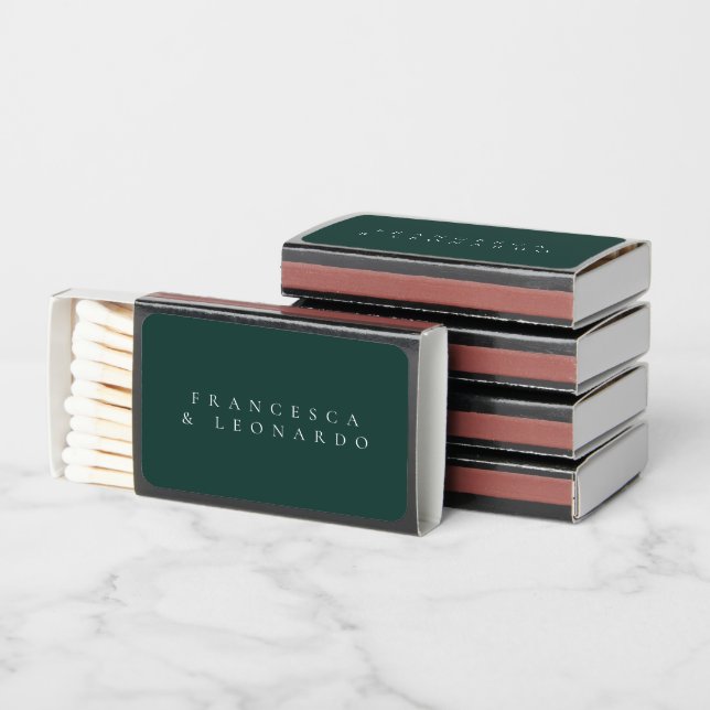 Classic Emerald Green Simple Wedding Matchboxes (Stacked)