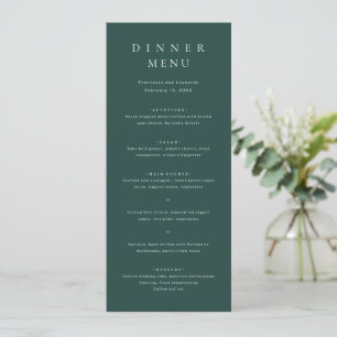 Classic Emerald Green Simple Wedding Menu