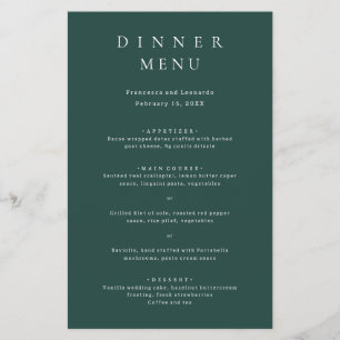 Classic Emerald Green Simple Wedding Menu Flyer