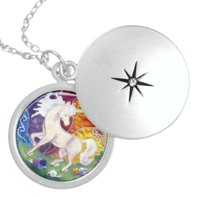 CLASSIC ENAMEL STERLING SILVER UNICORN CHARM STERLING SILVER NECKLACE (Front)