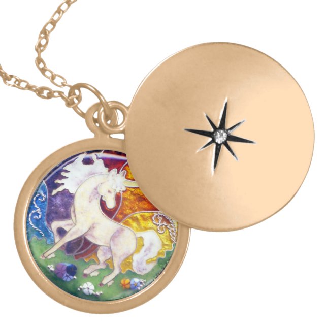 CLASSIC ENAMEL UNICORN CHARM LOCKET NECKLACE (Front)