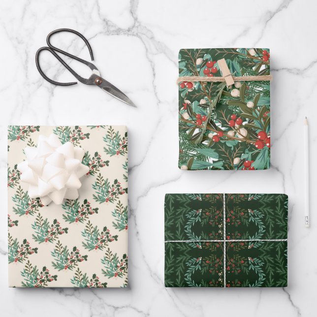 Classic Enchanting Elegance Holiday Christmas Wrapping Paper Sheets (Front)