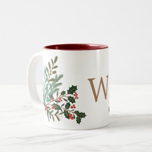 Classic Enchanting Elegant Christmas Monogram Two_Tone Coffee Mug