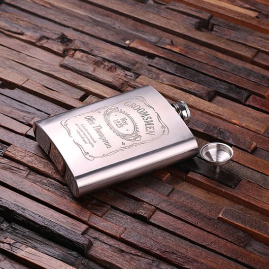 Classic Engraved 18 oz. Stainless Steel Hip Flask (Top)