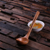 Classic Engraved Long Handled Wooden Soup Ladle (Top)