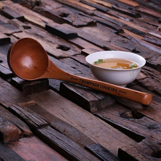 Classic Engraved Long Handled Wooden Soup Ladle (Front)