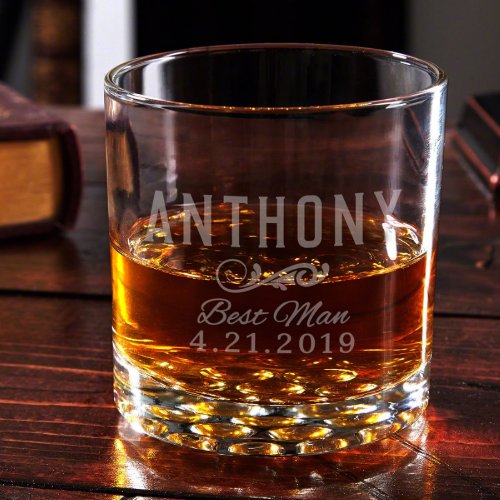 Classic Engraved Wedding Party Rocks Whiskey Glass