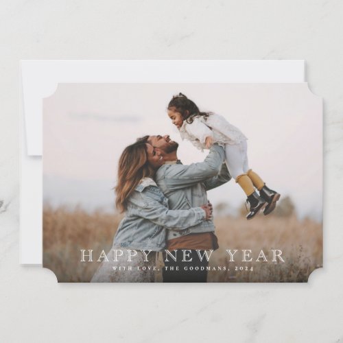 Classic Engraved White Typographic New Years Photo Holiday Card