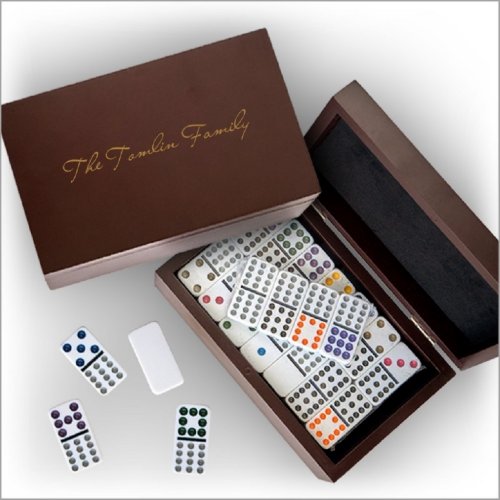 Classic Engraved Wooden Box with 92 Dominos Set