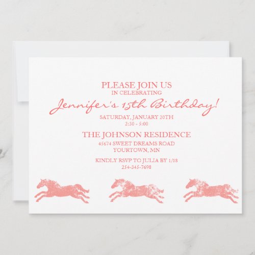 Classic Equestrian girls Fifteenth Birthday Invitation