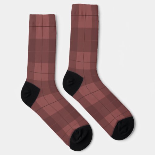 Classic Essential Burgundy Plaid Pattern Socks