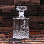 Classic Etched Fleur De Lis Square Glass Decanter (Front)