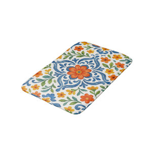 Classic Ethnic Mediterranean Floral Art Pattern Bath Mat