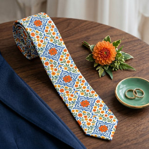 Classic Ethnic Mediterranean Floral Art Pattern Neck Tie