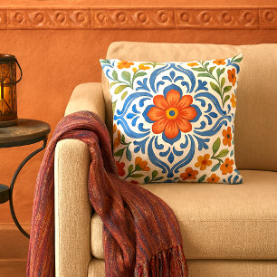 Classic Ethnic Mediterranean Floral Art Pattern Throw Pillow
