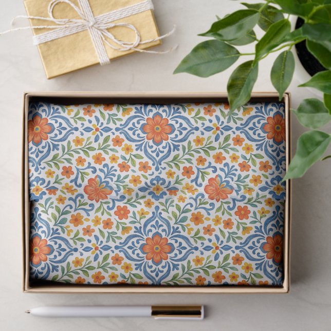 Classic Ethnic Mediterranean Floral Art Pattern Tissue Paper (Gift)